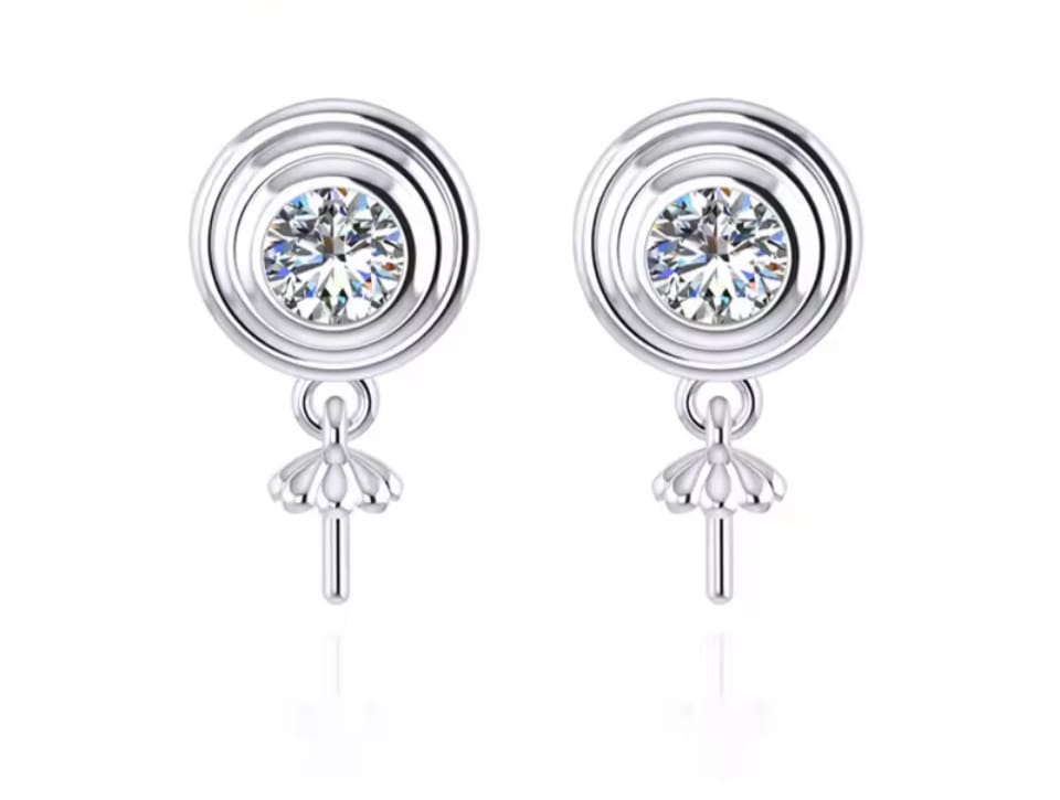 Round Cubic zirconia stud, dangles
