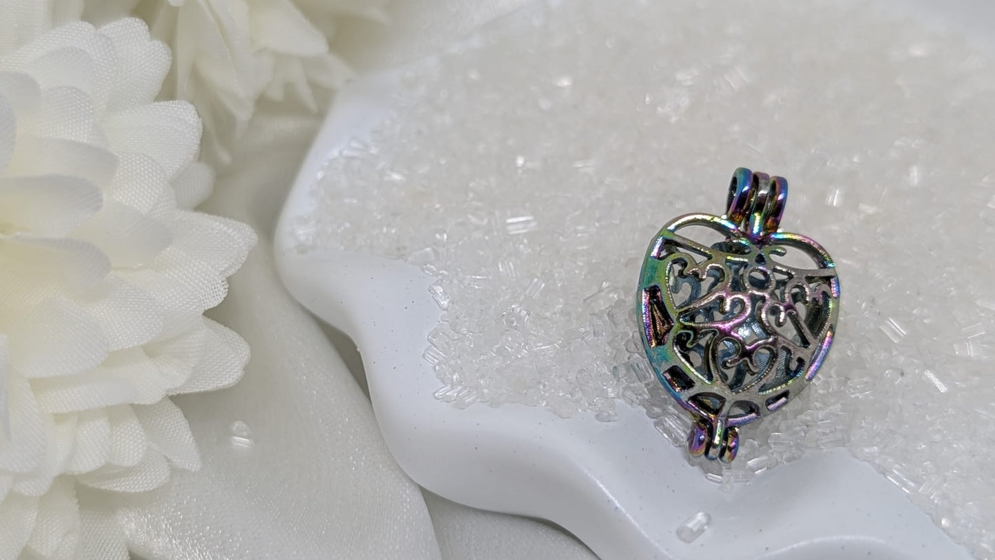 Rainbow heart pearl pendant cage