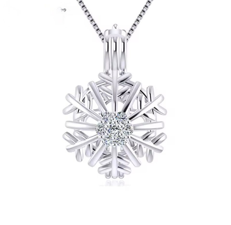 Snowflake Pearl cage pendant