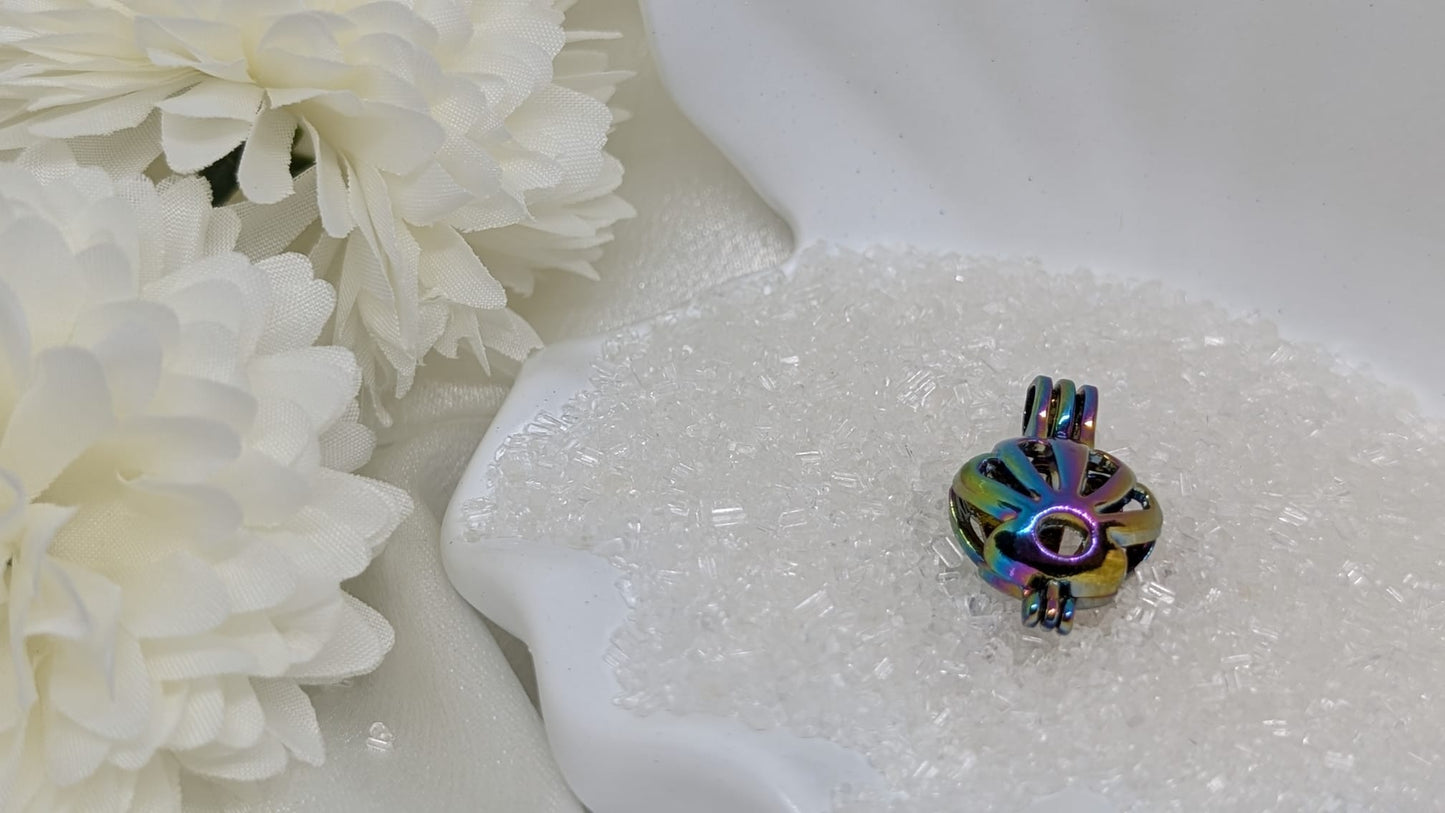 Rainbow oyster shell pearl pendant cage
