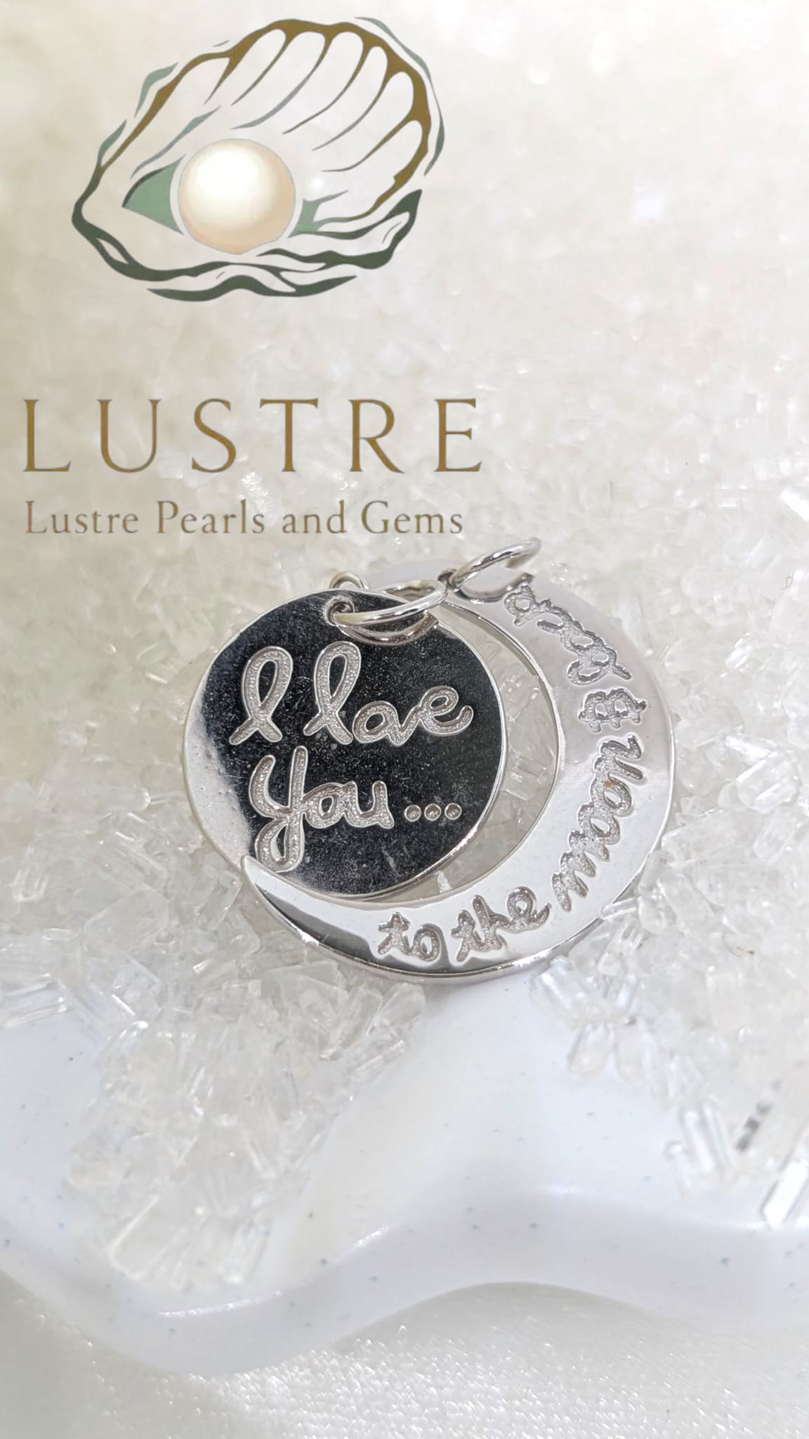 Love you to the moon and back pearl mount pendant