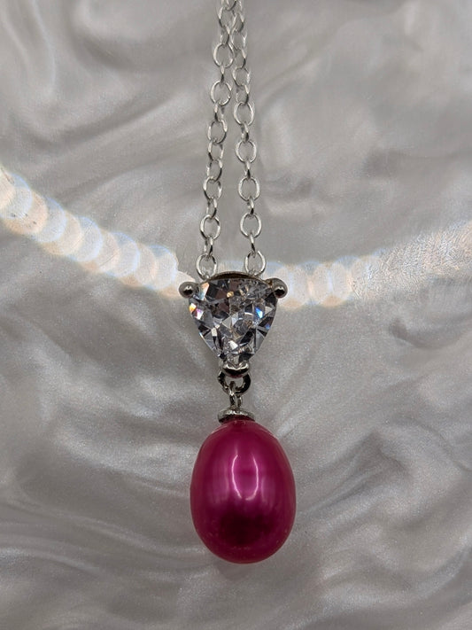 Hot pink Pearl on zirconia drop