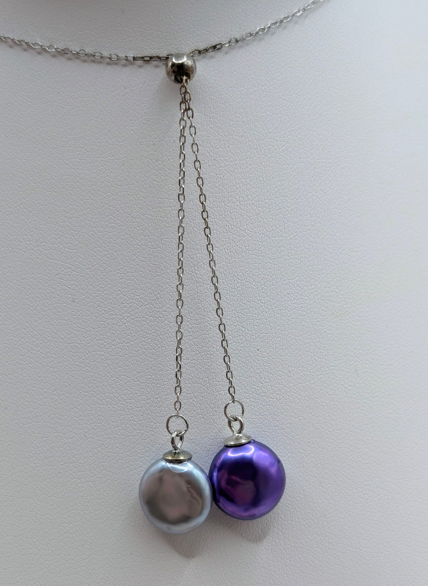 Double coin drop necklace purple and silver