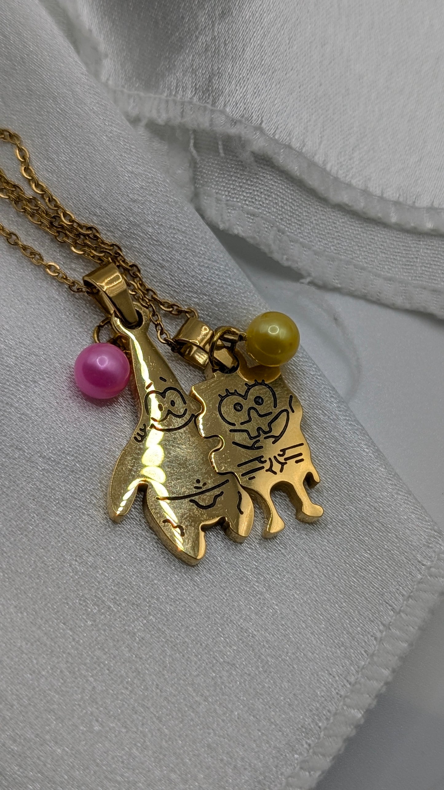 Spongebob and Patrick friendship necklace pair with genuine pearls