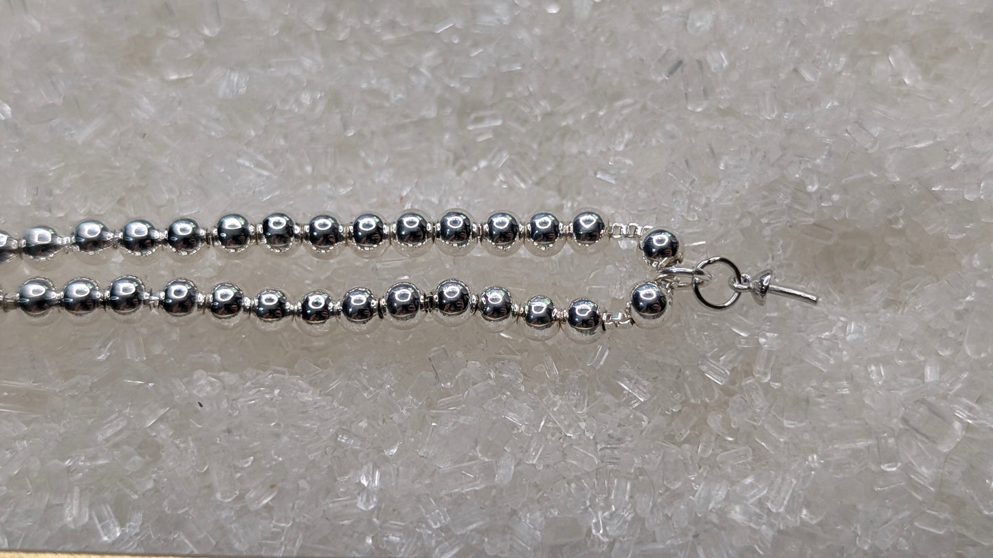 sterling silver beaded bracelet with centre pearl