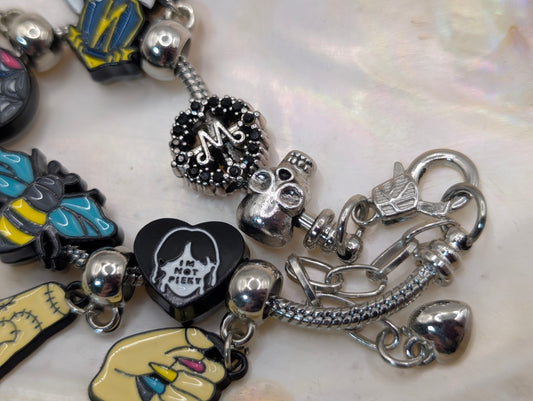 Wednesday Adams plated charm bracelet and charms