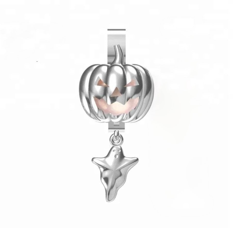Jack o lantern with Ghost Dangle cage pendant