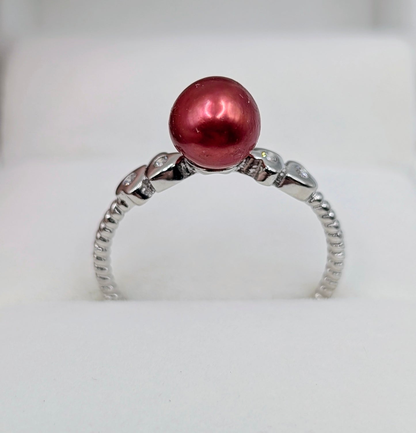Burned red pearl heart twist ring size Ring ring S
