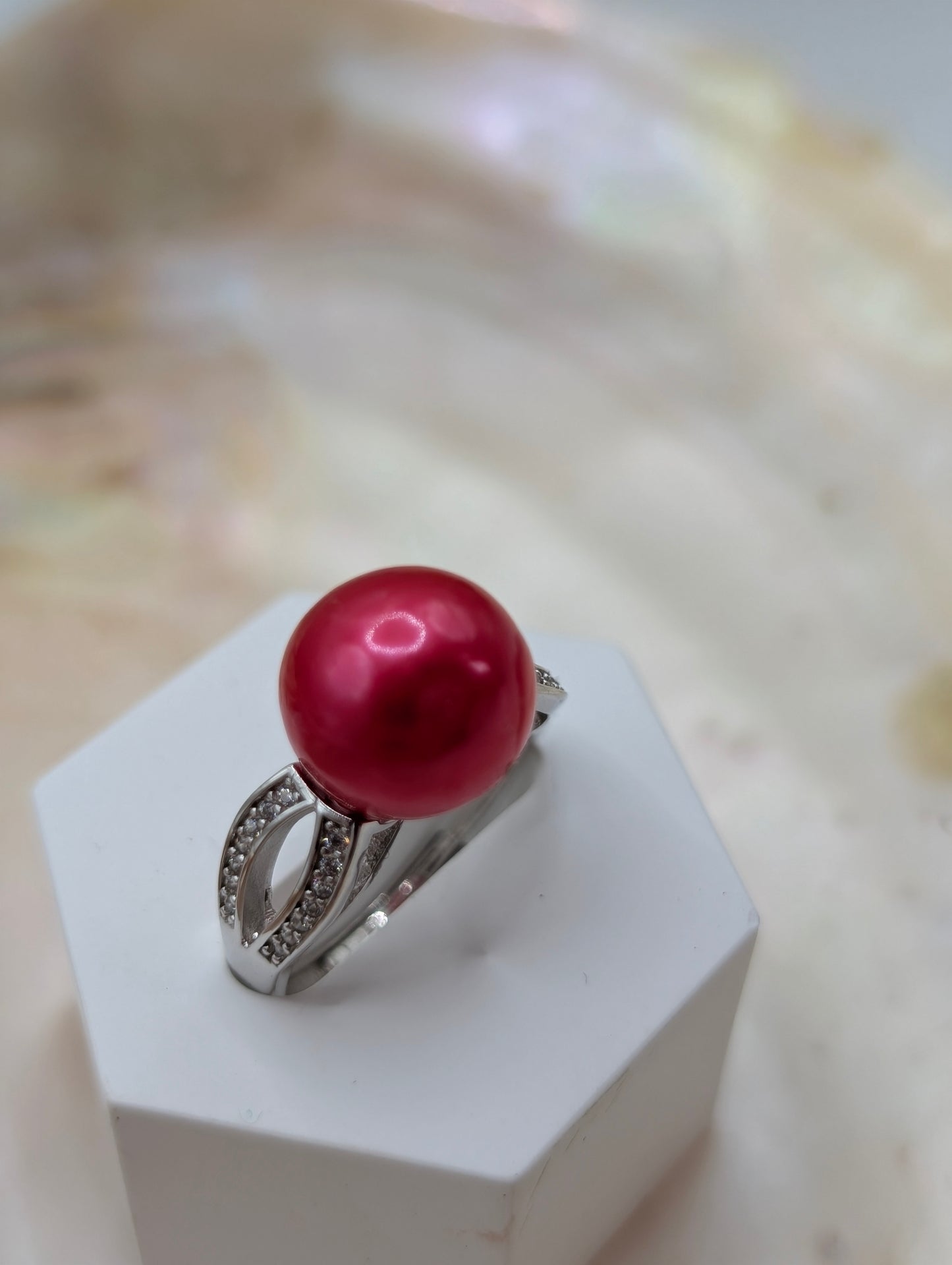Raspberry Edison pearl ring