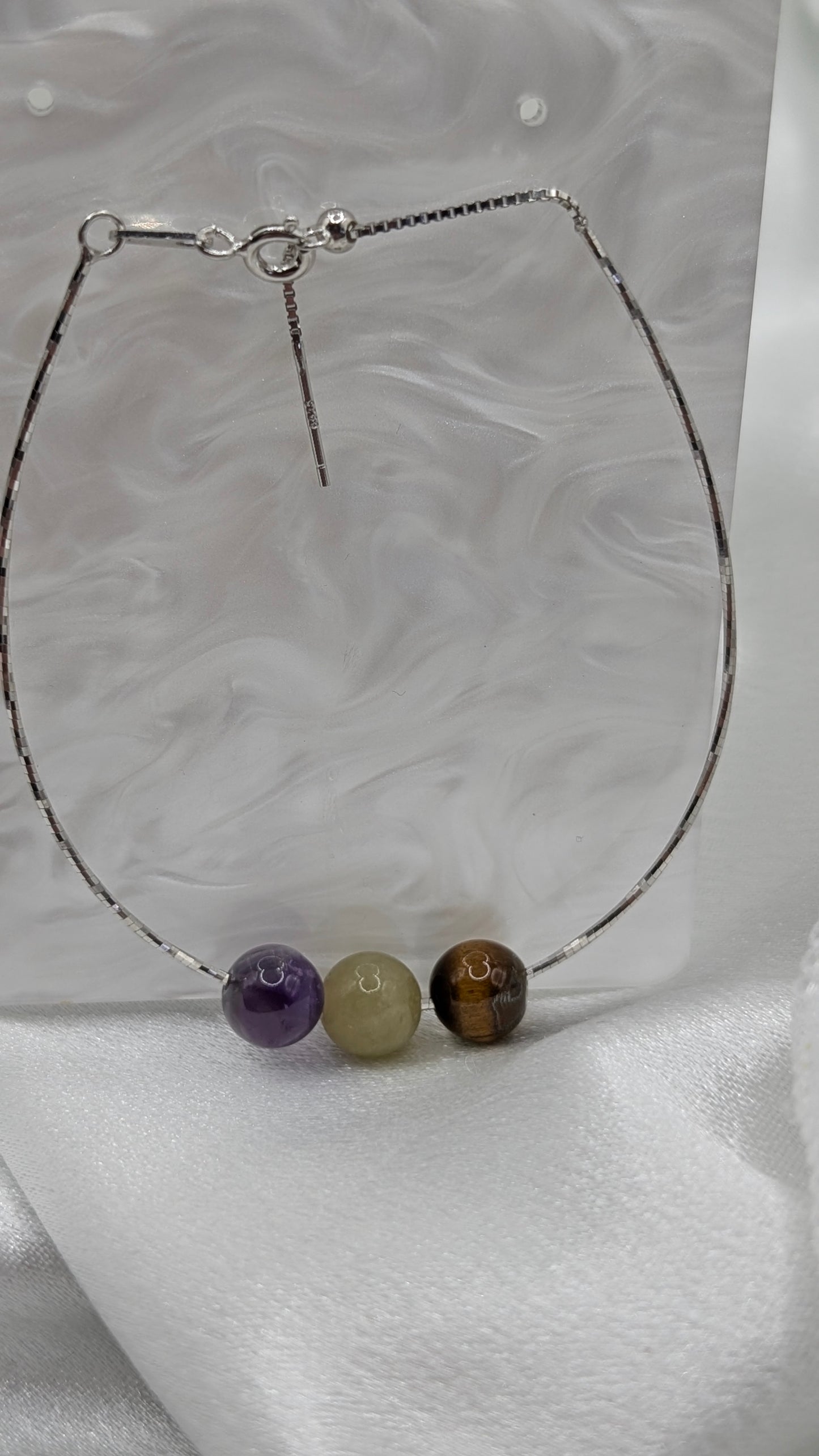Threader Bracelet silver or gold with genuine tigers eye, amethyst and morganite gem balls