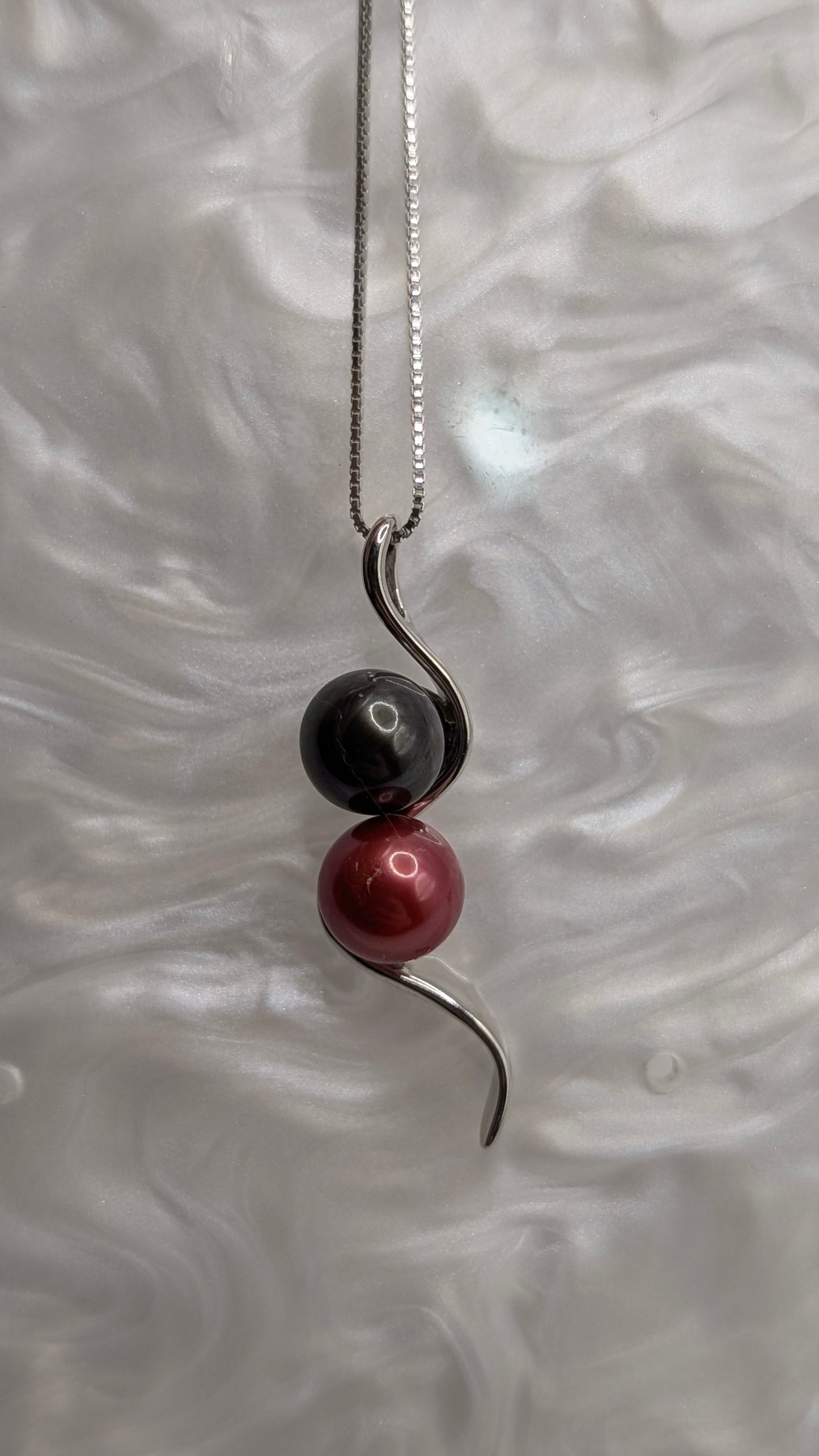 Rust red and deep green pearl double drop