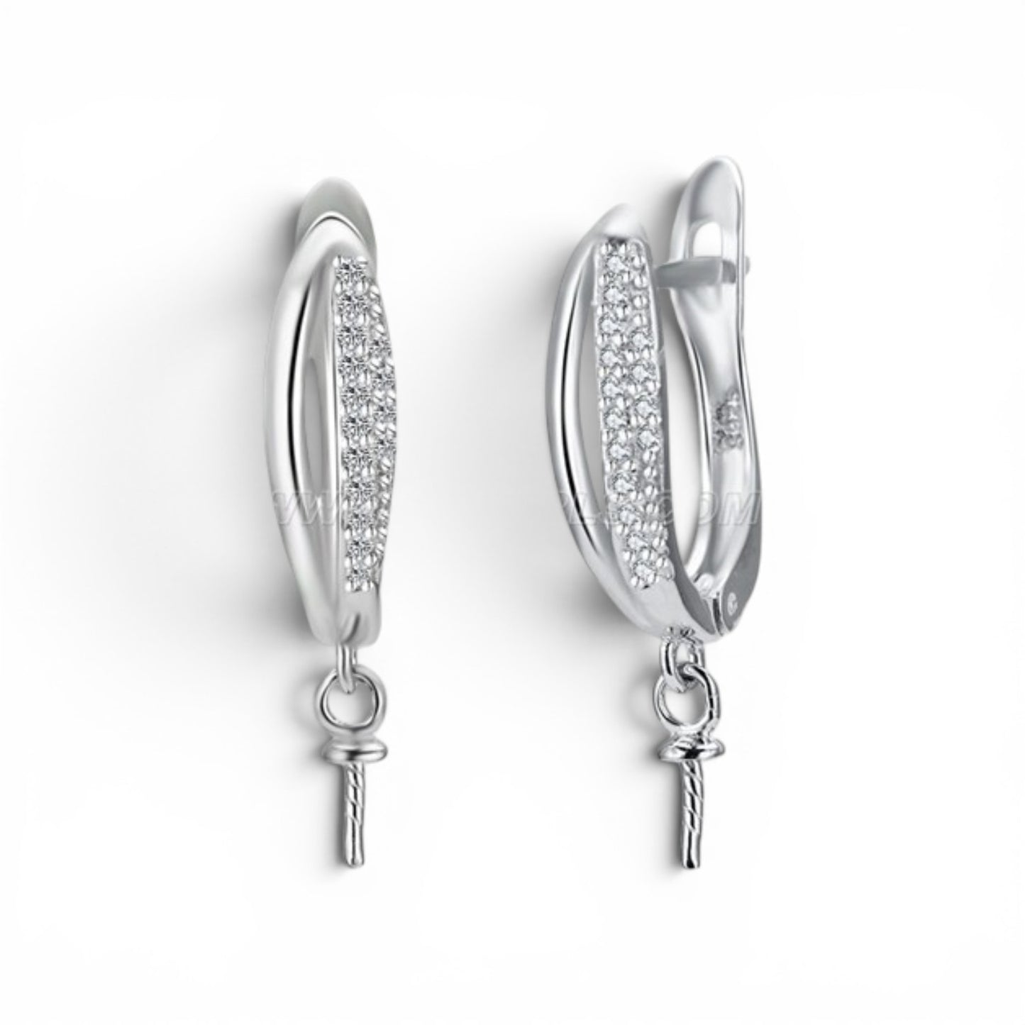 Silver cz duo bar hoop earring