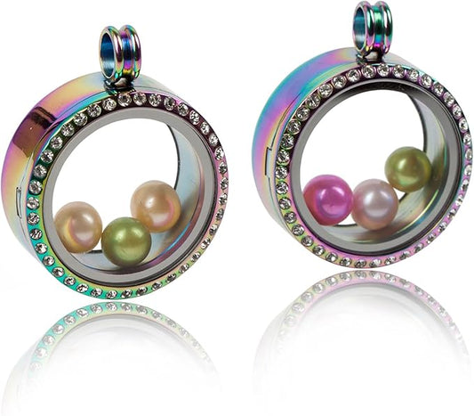 glass locket set with pearls and charms