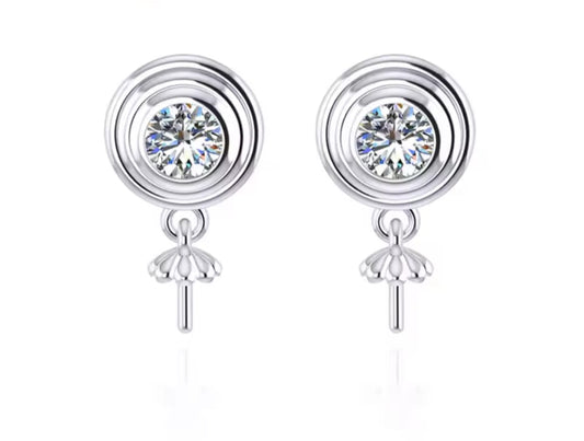 Round Cubic zirconia stud, dangles