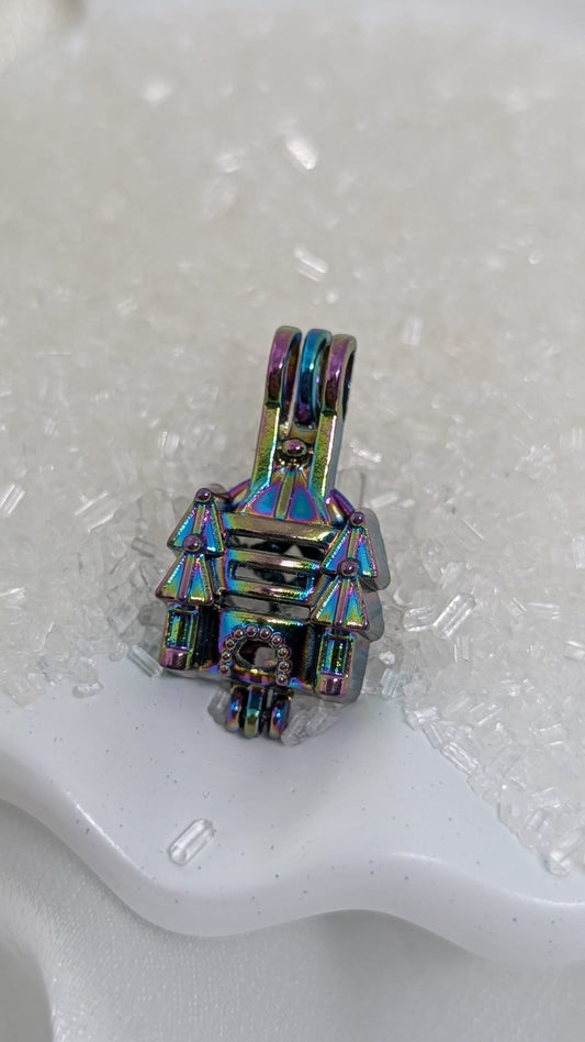 Rainbow Princess castle pearl cage pendant