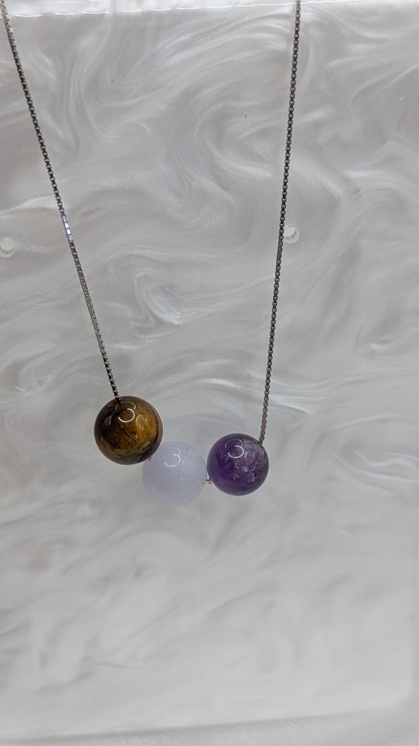 Threader Necklace with tigers eye, amethyst and morganite gem balls
