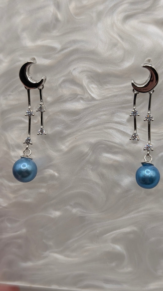 Light blue pearl moon and star earrings