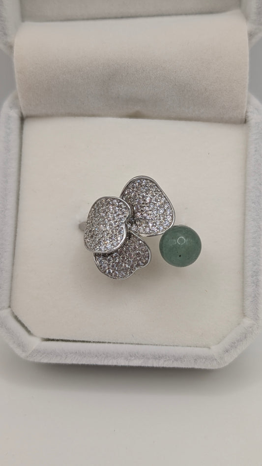 Silver Boujee ring with green aventurine