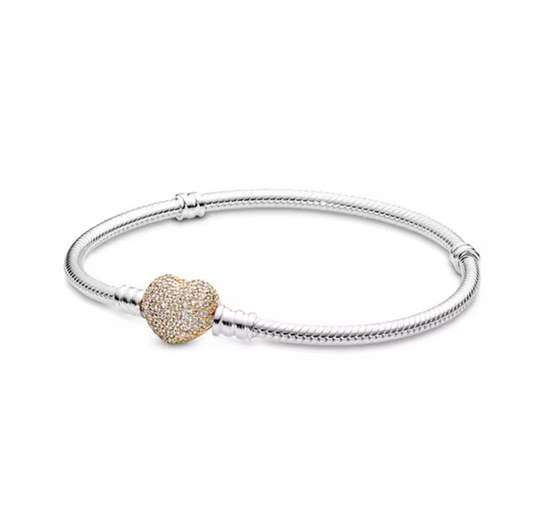 Gold jewelled heart charm bracelet
