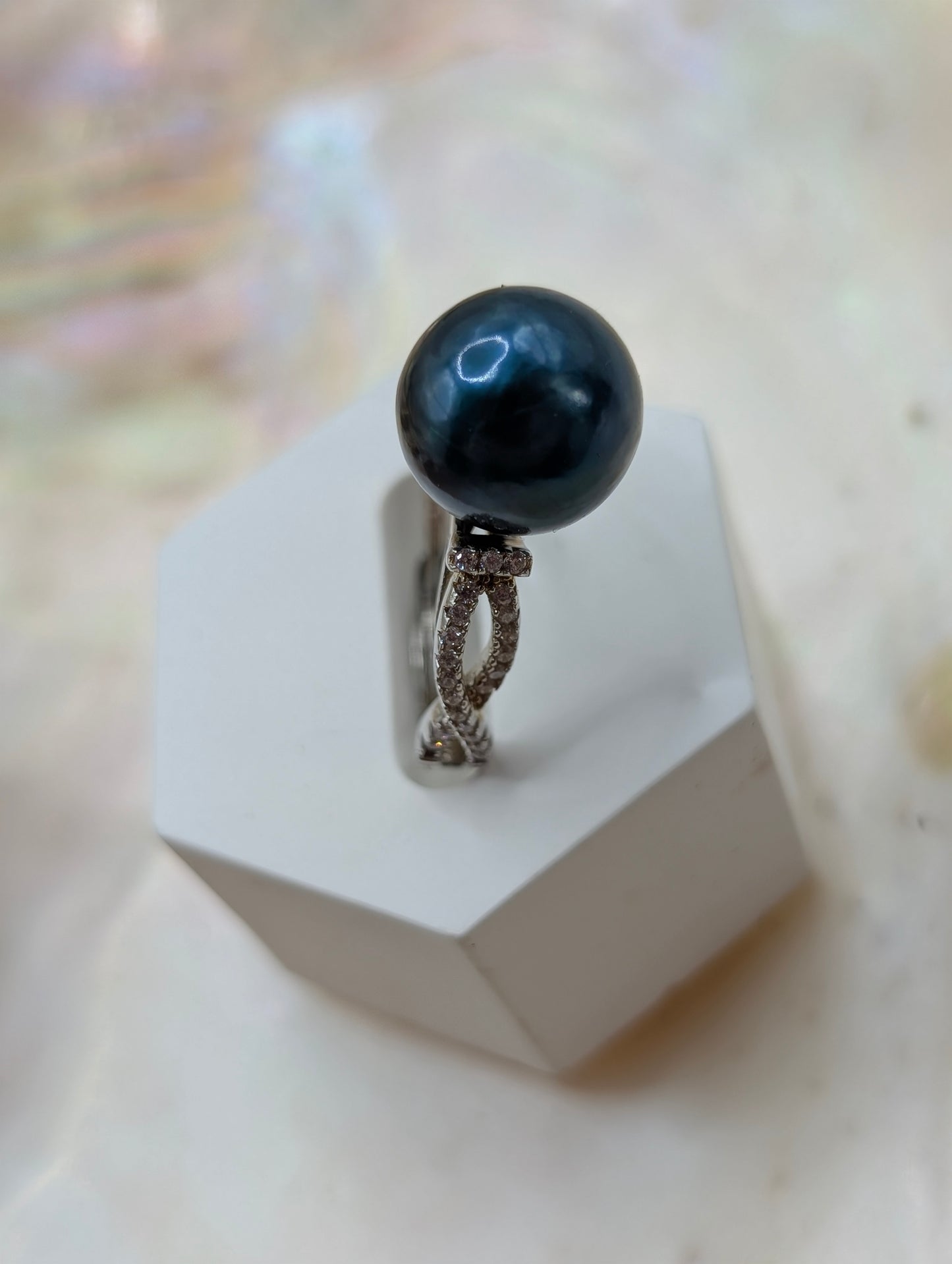 Very dark teal Edison pearl ring