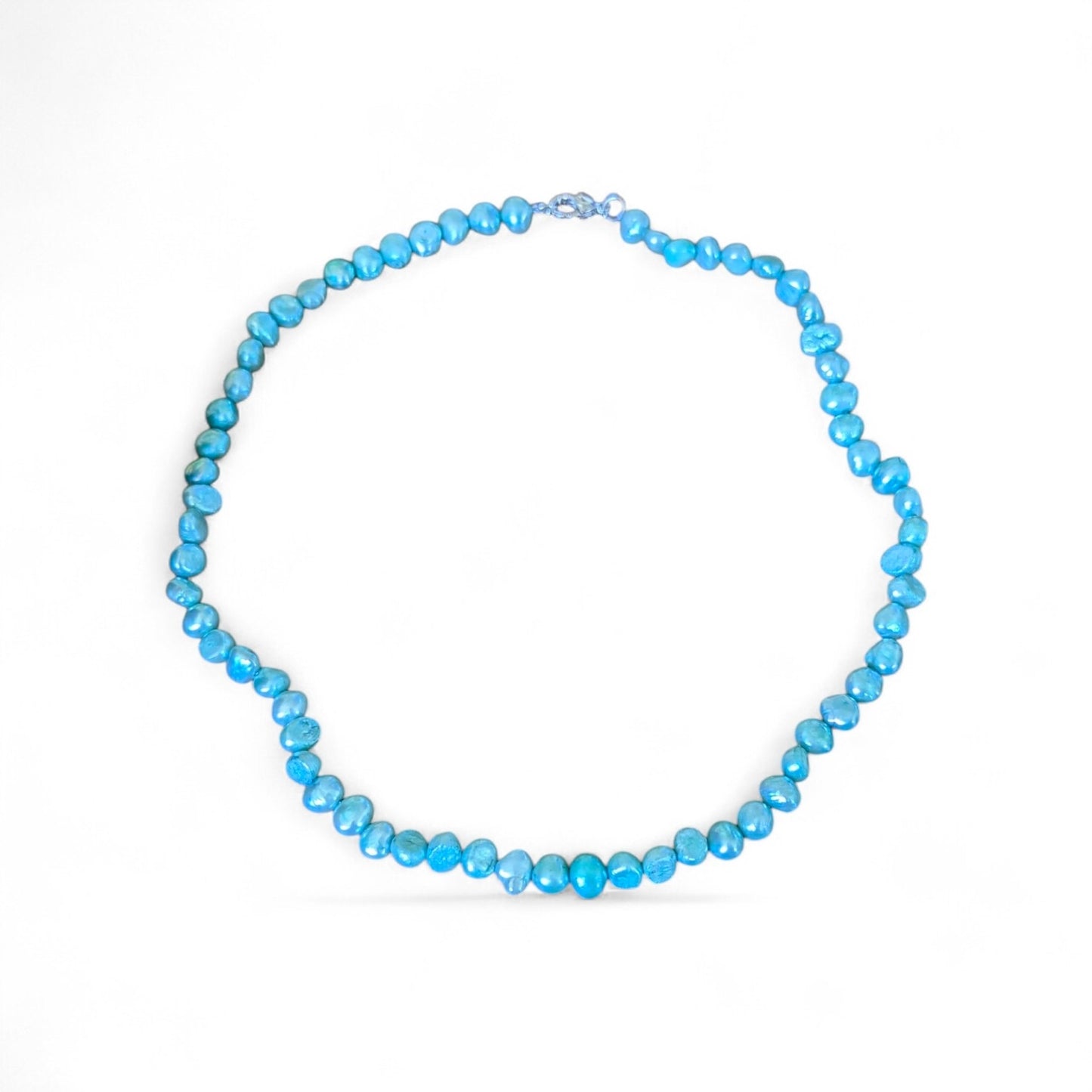 Aqua pearl row necklace 16"