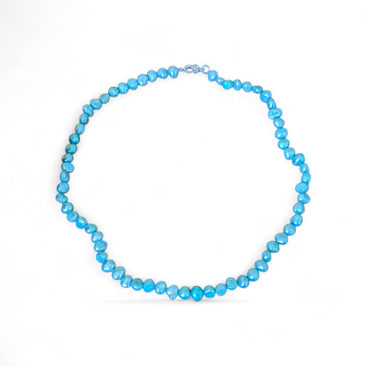 Aqua pearl row necklace 16"