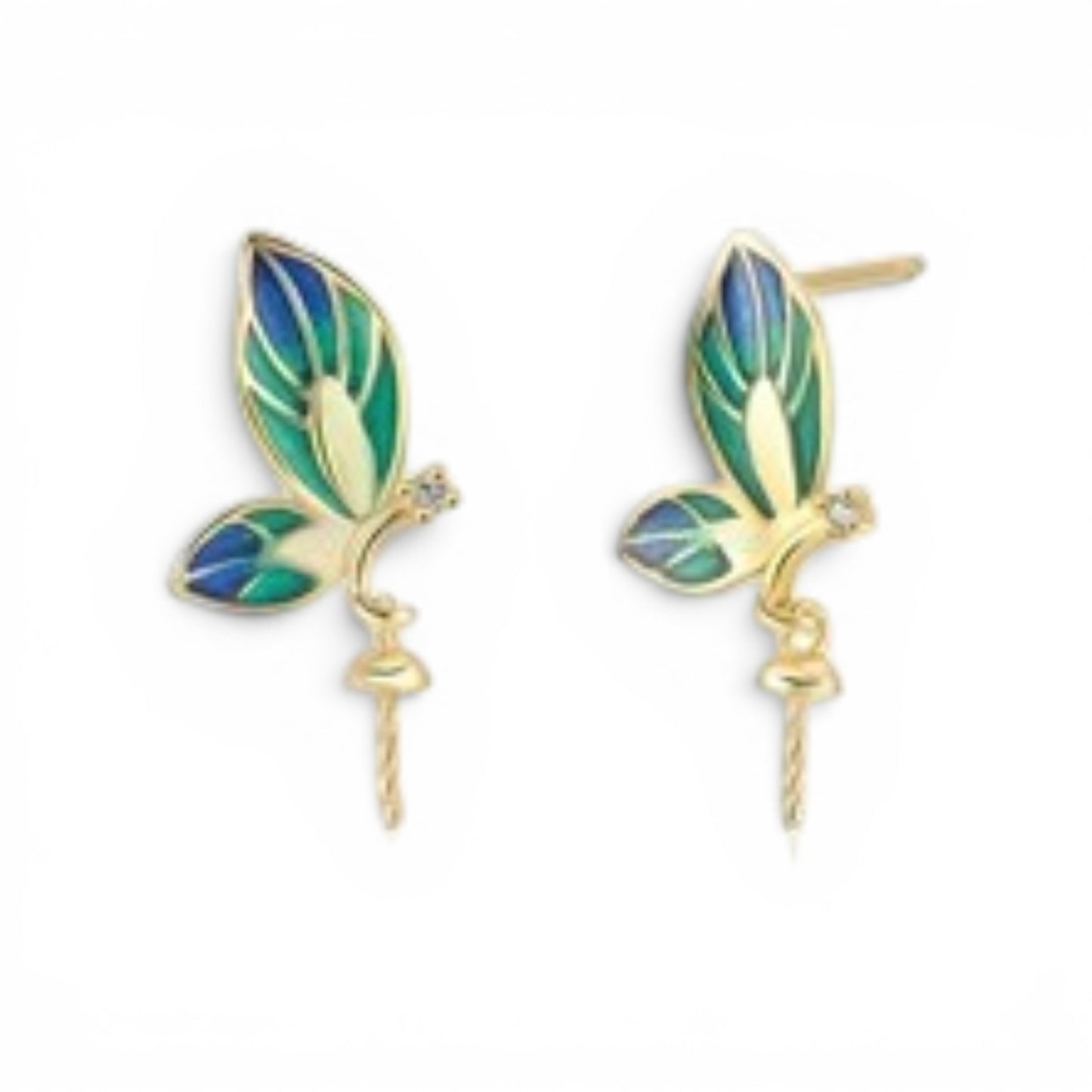 Gold and green butterfly earrings