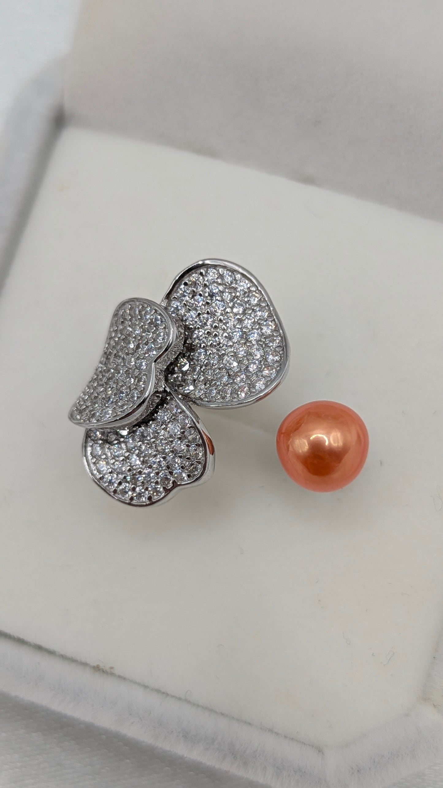 Orange pearl silver Bougee ring