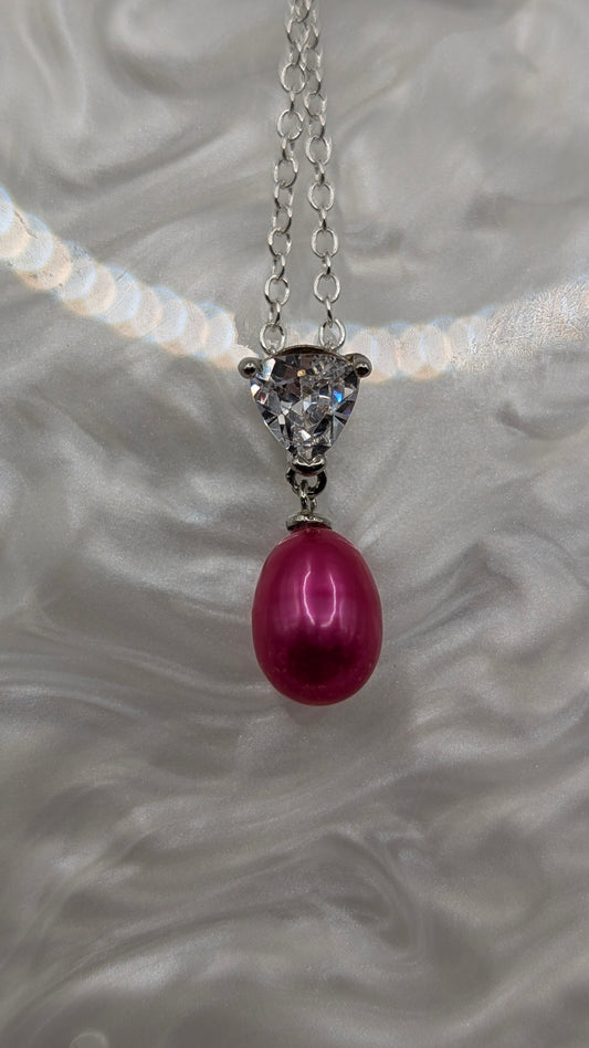 Hot pink Pearl on zirconia drop