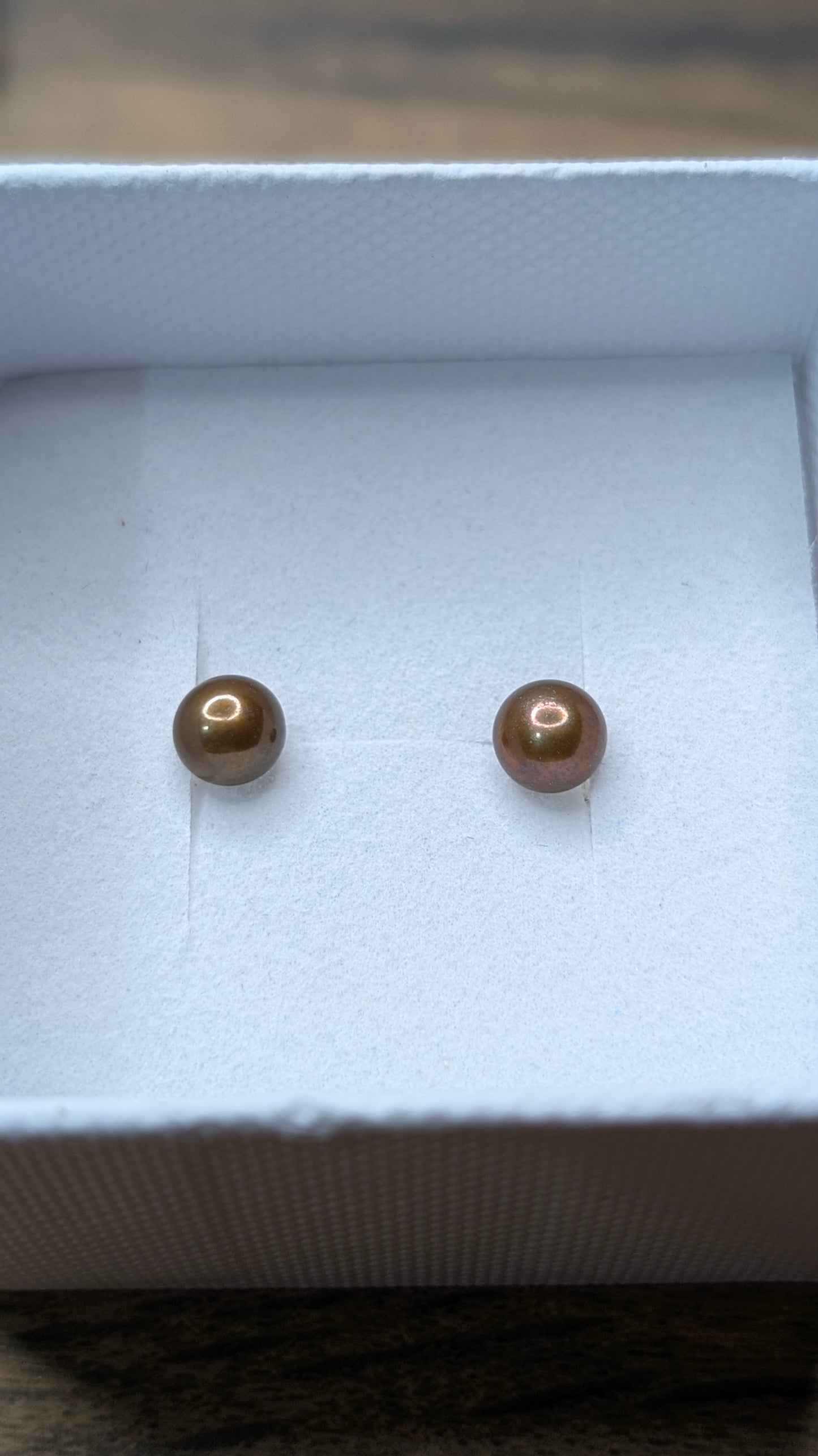 Chocolate bronze button pearl studs