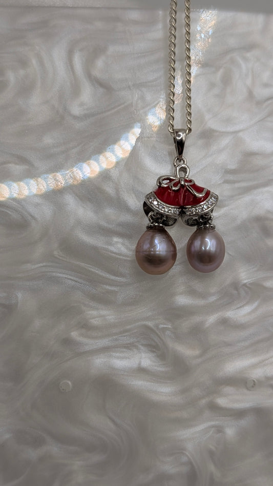 Christmas bells pendant with 2 lavender rice drops