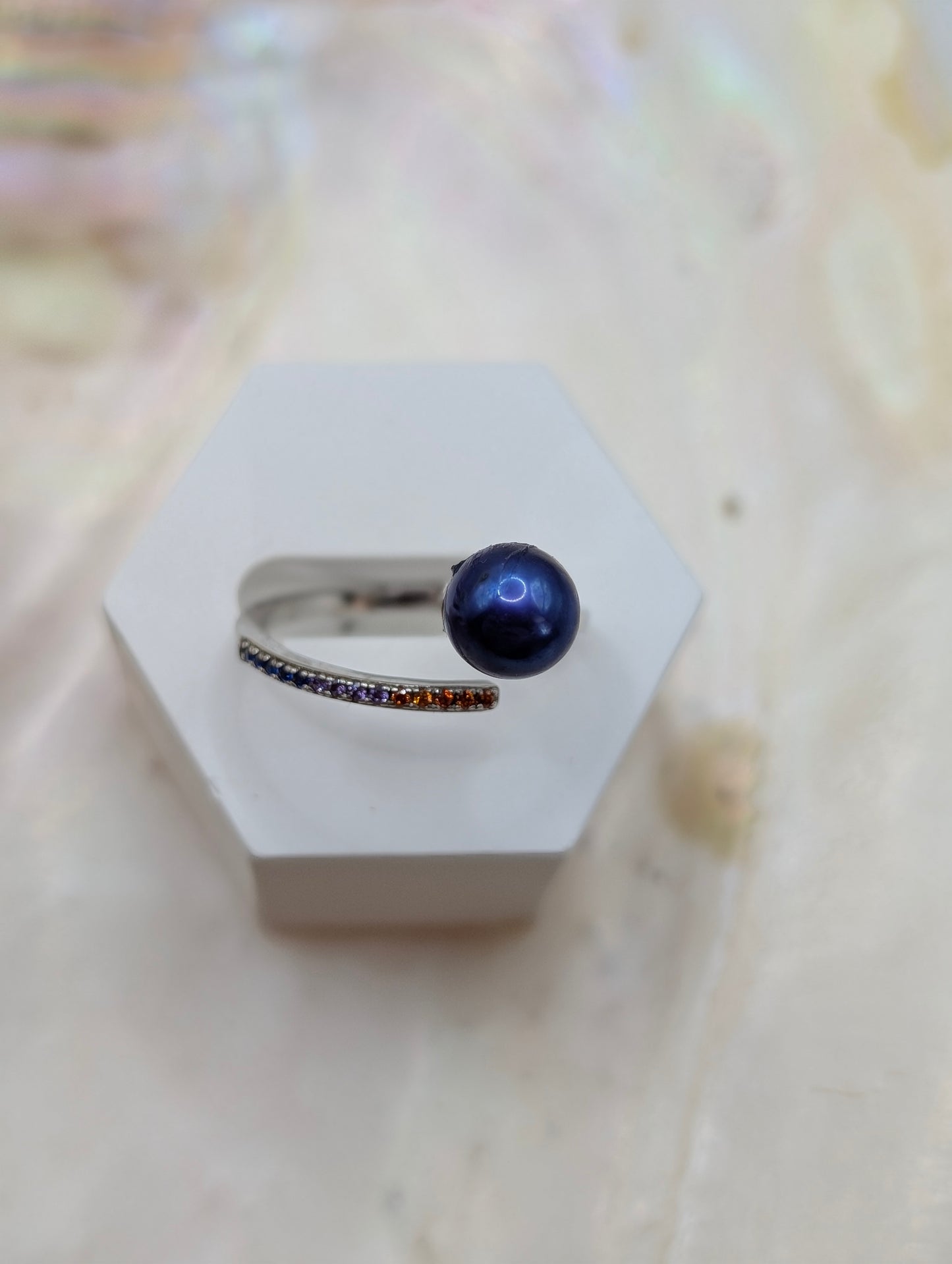 Night sky blue pearl colourful ring