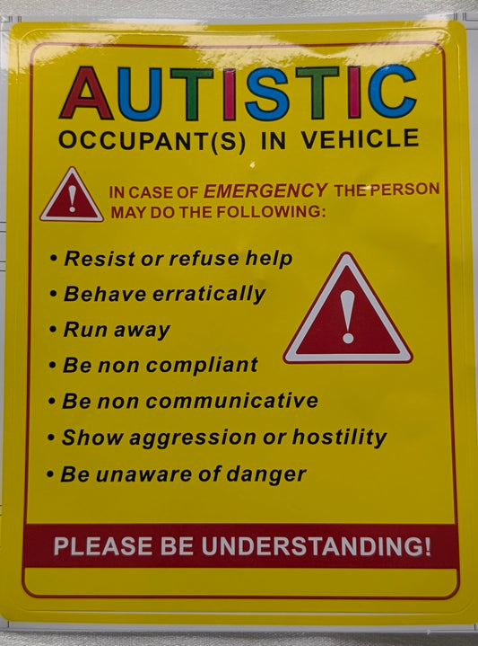 Autistic occupants in vehicle sticker