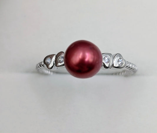 Burned red pearl heart twist ring size Ring ring S