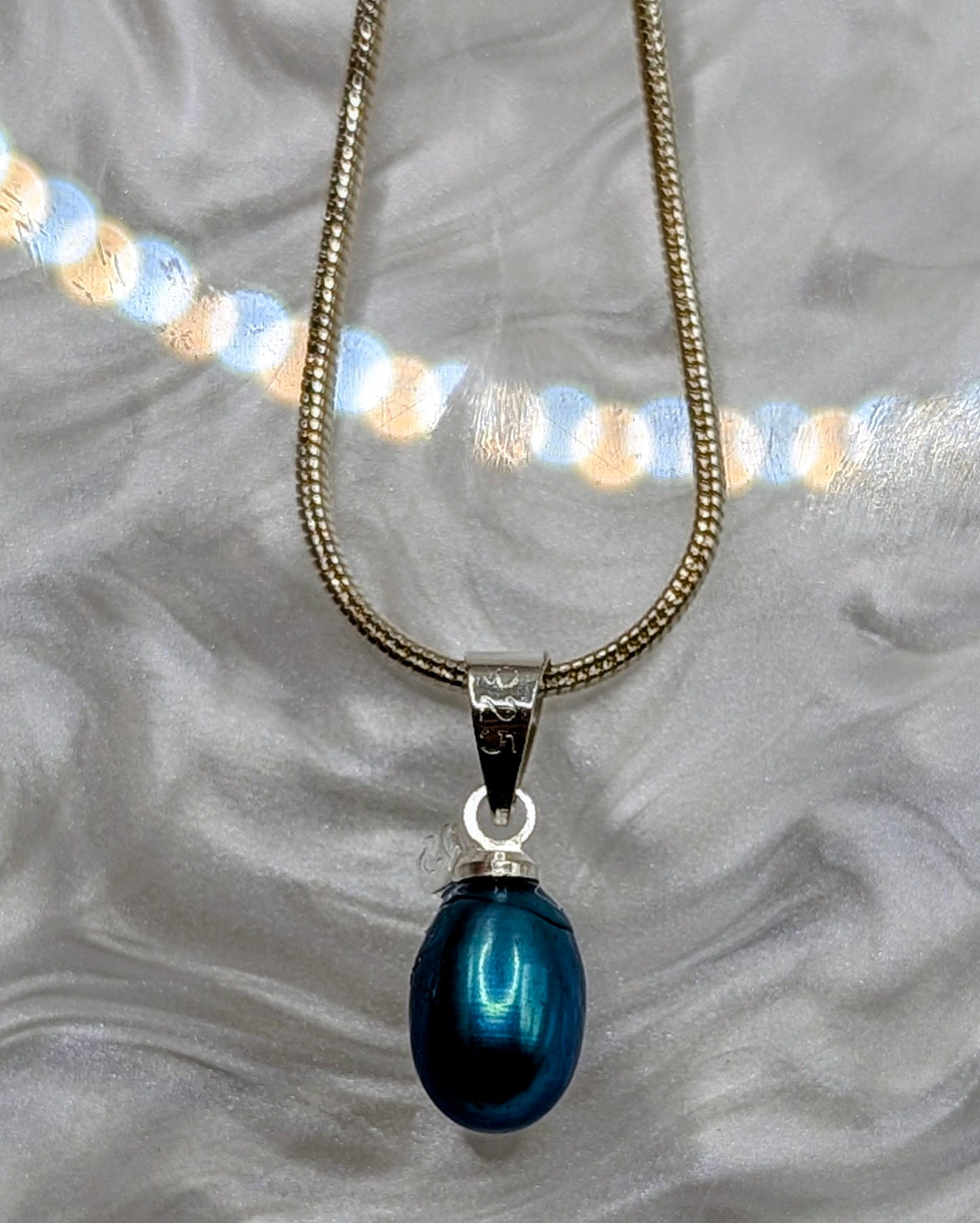 Teal Pearl simple drop necklace