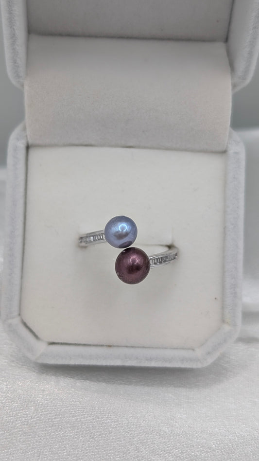 Periwinkle and deep purple double pearl ring