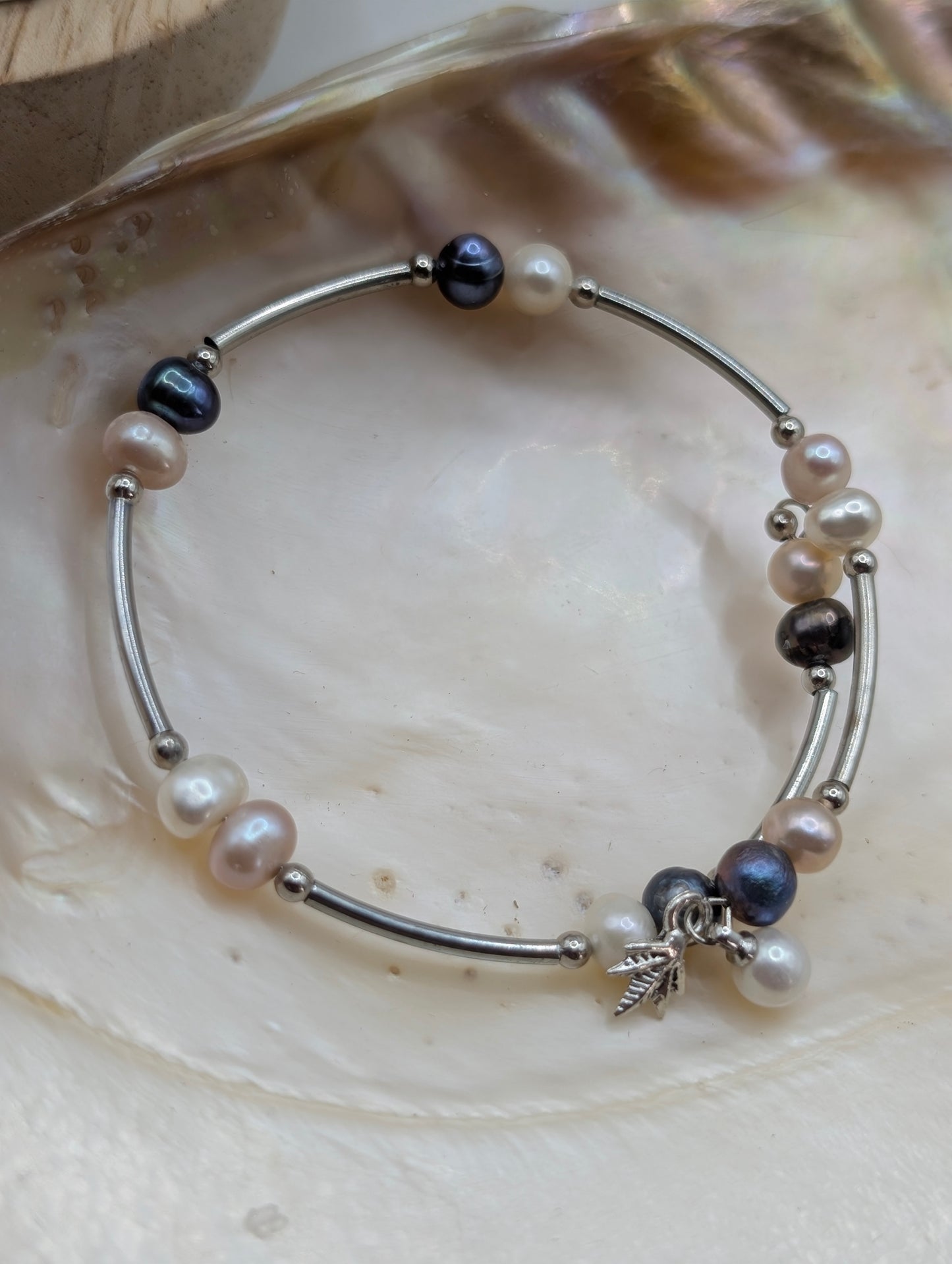 peacock and classic pearl adjustable size bracelet