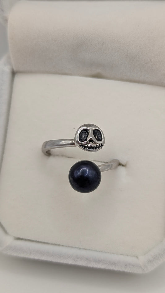 Jack Skellington ring with black button pearl