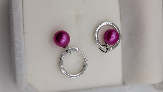 Magenta silver huggy earrings