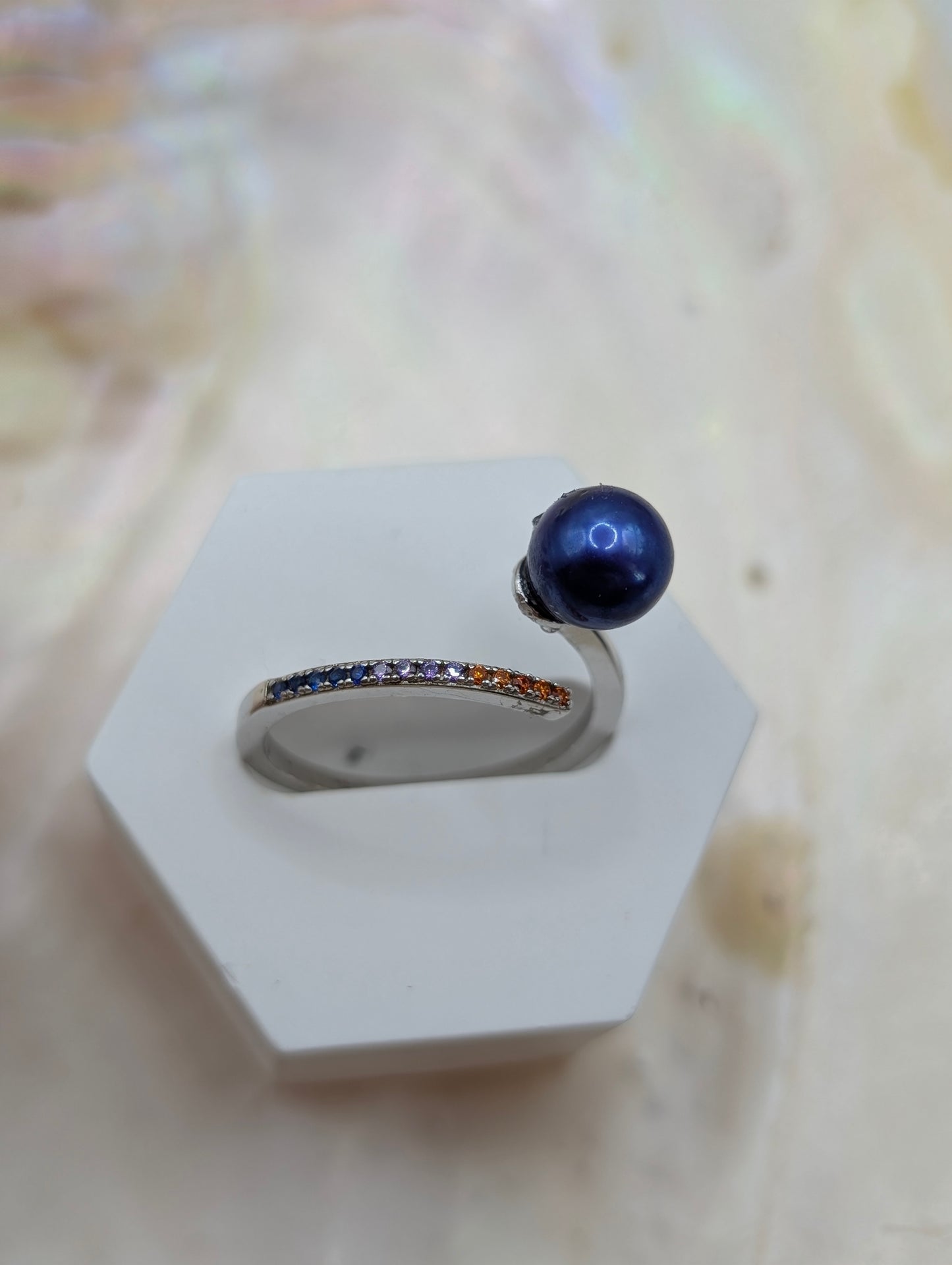 Night sky blue pearl colourful ring