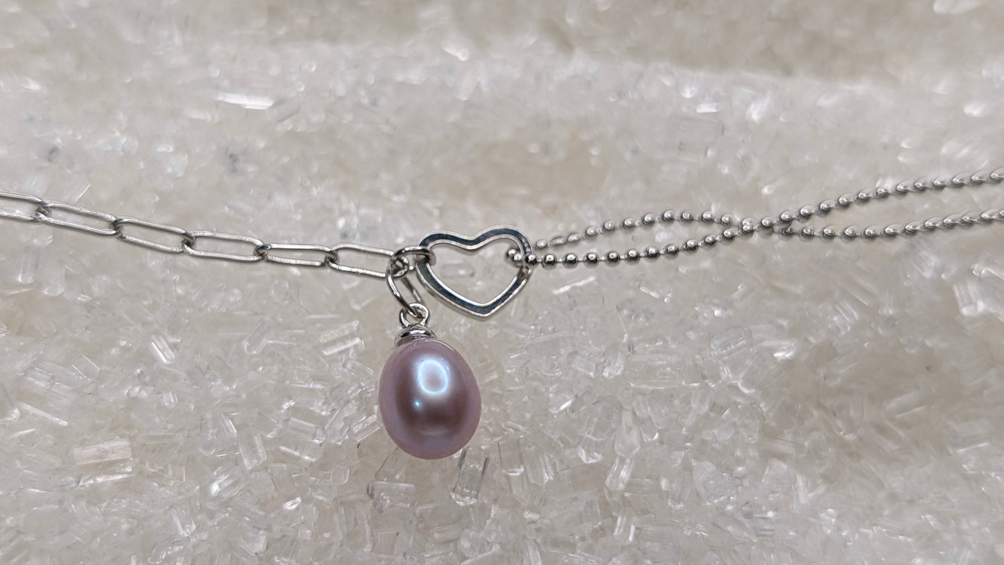 heart double chain lavender drop