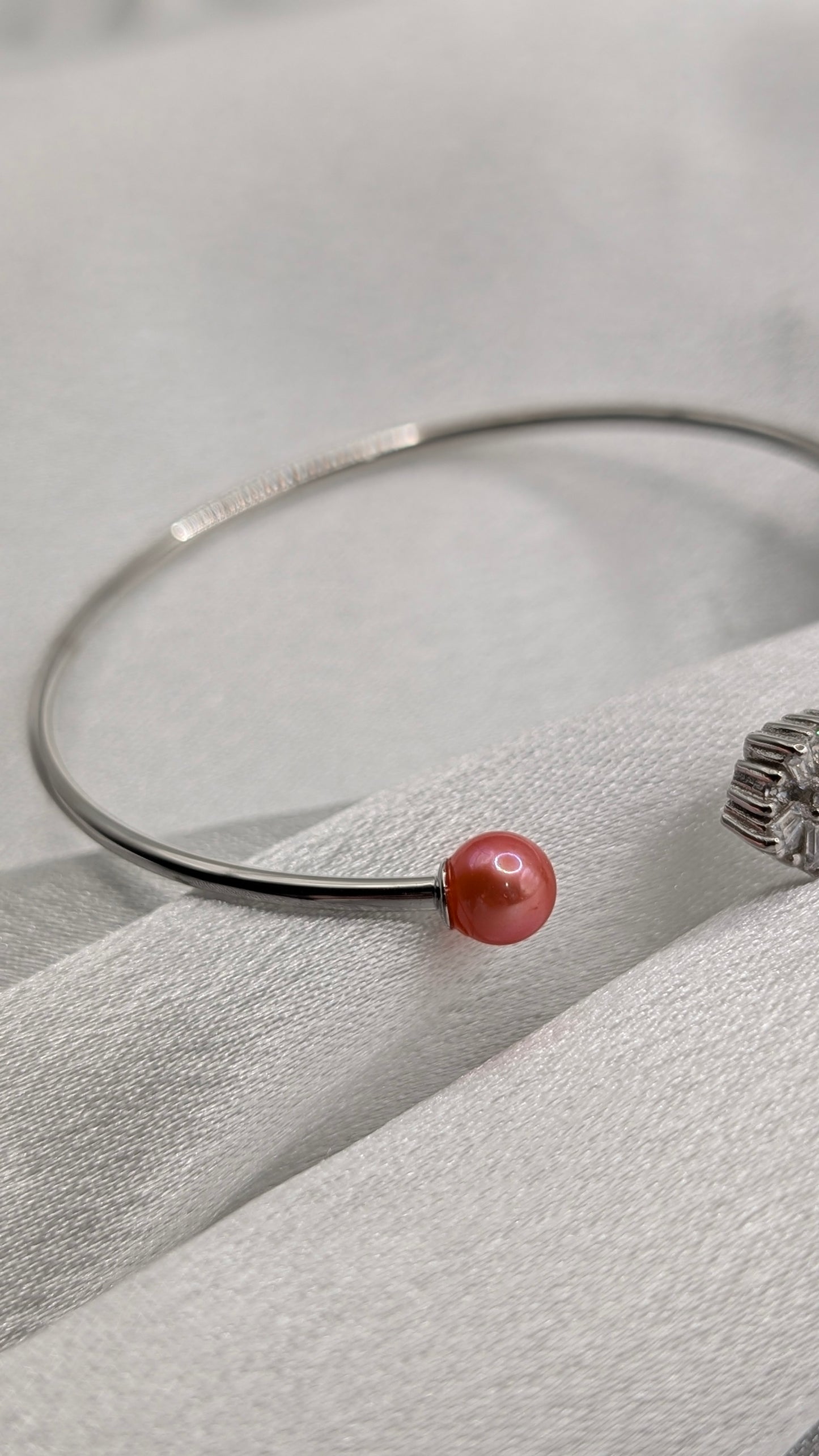 Coral pearl silver flower bangle