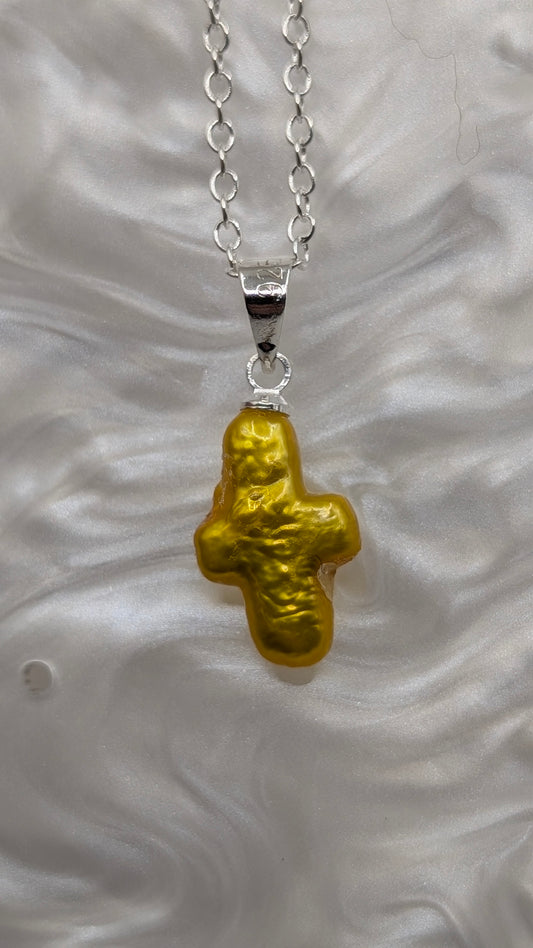 Yellow pearl mini cross simple drop necklace