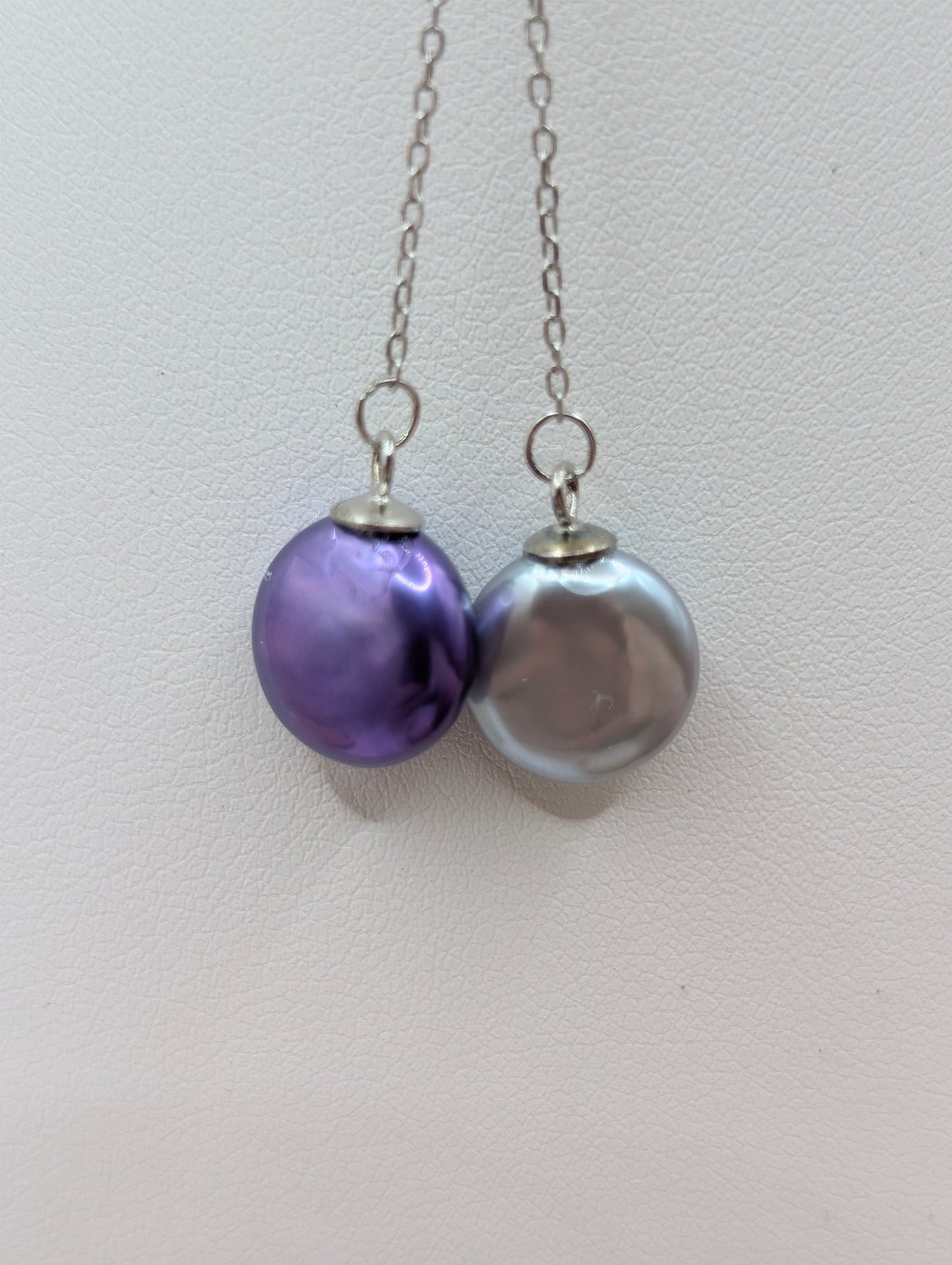 Double coin drop necklace purple and silver