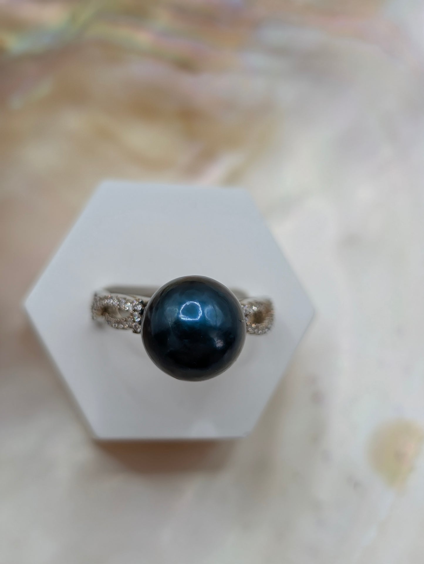 Very dark teal Edison pearl ring
