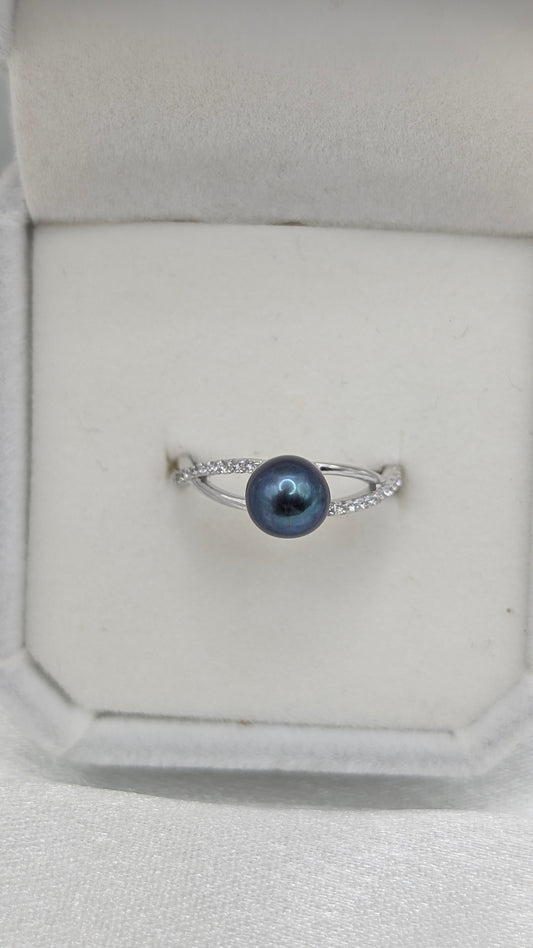 Deep ocean blue pearl ring
