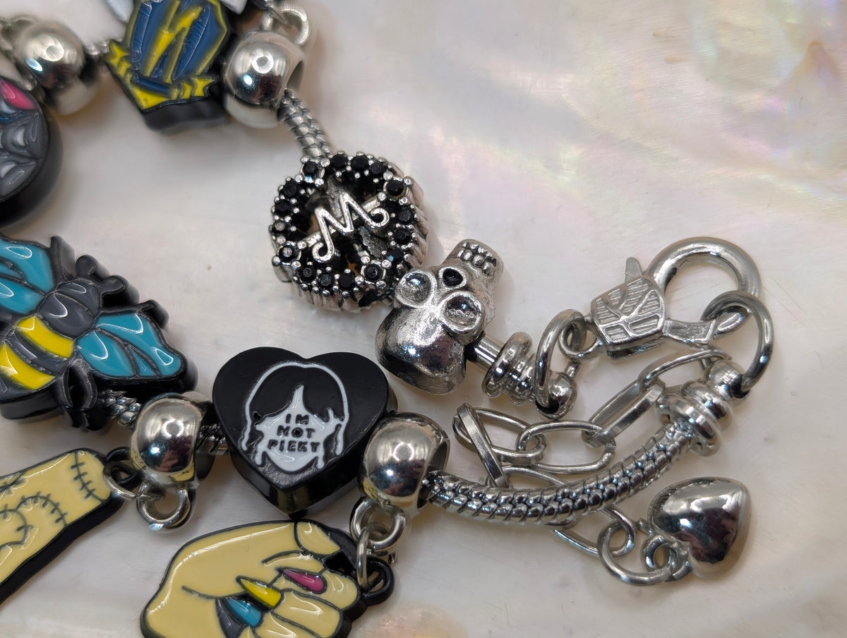 Wednesday Adams plated charm bracelet and charms