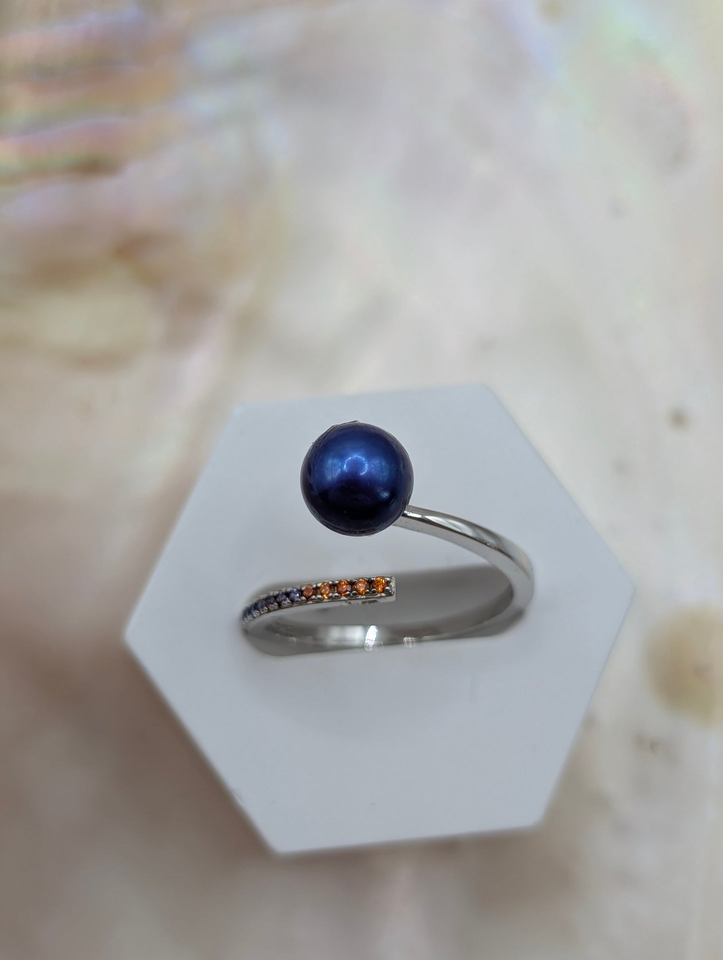 Night sky blue pearl colourful ring