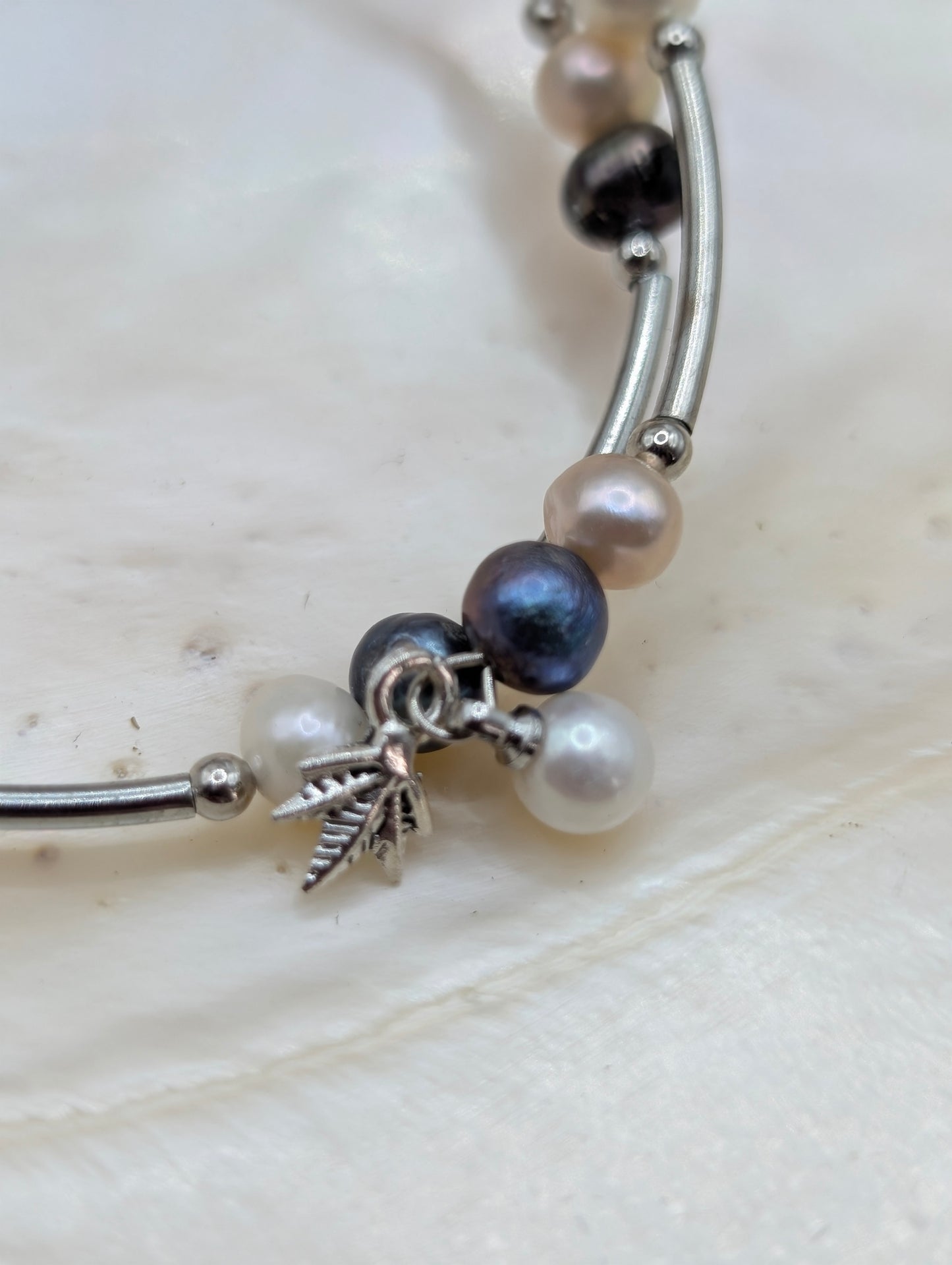 peacock and classic pearl adjustable size bracelet