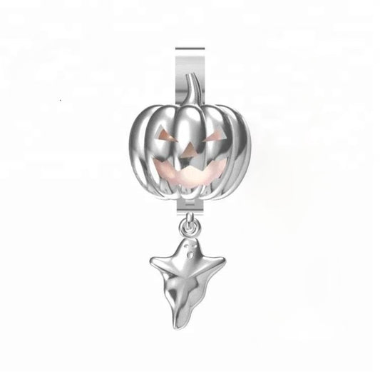 Jack o lantern with Ghost Dangle cage pendant